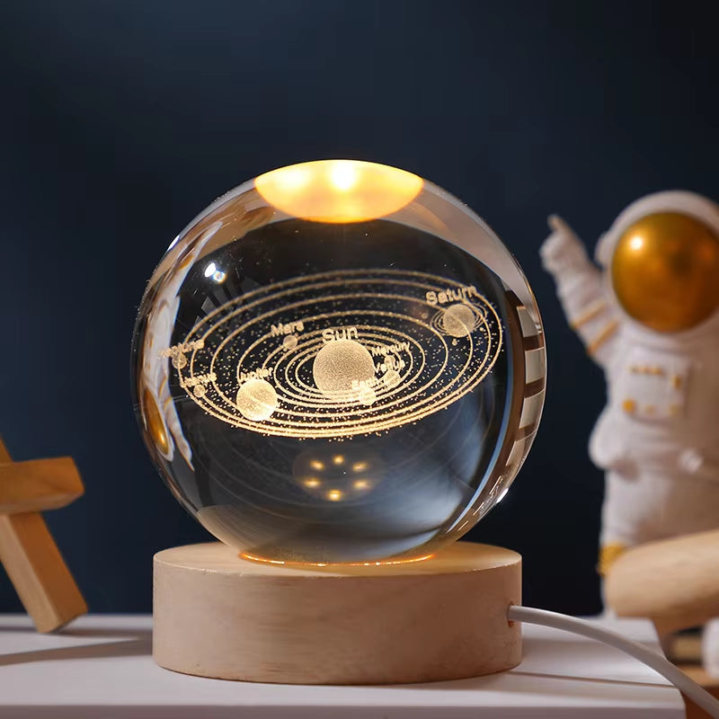 3D Crystal Ball Planet Night Light - Laser Engraved Solar System Globe for Home and Desk Decoration, Ideal for Astronomy Enthusiasts and Festival Gifts