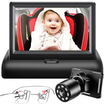 Car Seat Camera, 4.3'' HD Night Vision Function View in Rear Facing Seat Display, Safety Car Seat Mirror Camera Monitored Mirror with Wide Crystal Clear View, 360° Rotation Plug and Play Easy Install Car Monitor 1080P