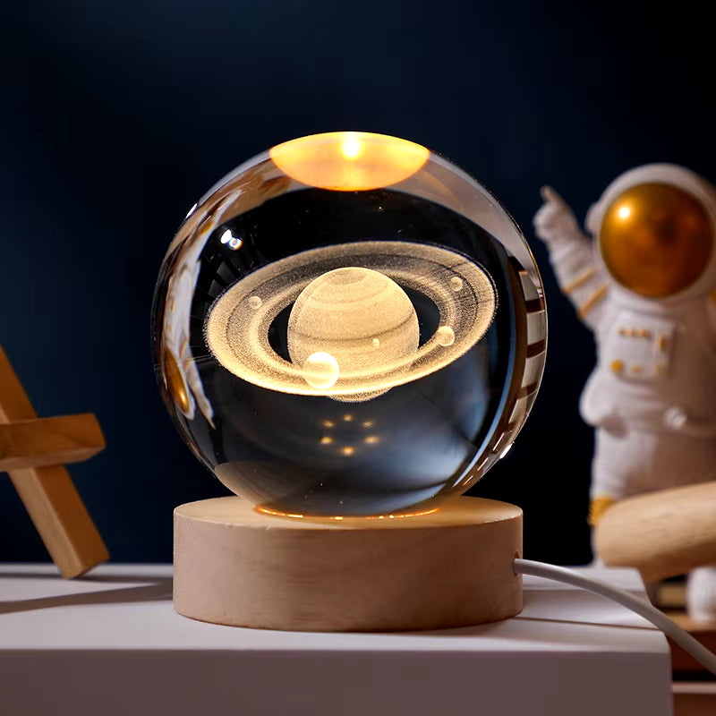 3D Crystal Ball Planet Night Light - Laser Engraved Solar System Globe for Home and Desk Decoration, Ideal for Astronomy Enthusiasts and Festival Gifts