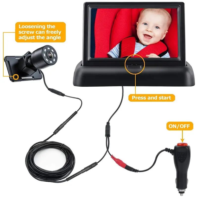 Car Seat Camera, 4.3'' HD Night Vision Function View in Rear Facing Seat Display, Safety Car Seat Mirror Camera Monitored Mirror with Wide Crystal Clear View, 360° Rotation Plug and Play Easy Install Car Monitor 1080P