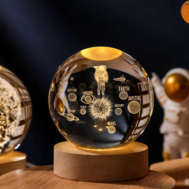 3D Crystal Ball Planet Night Light - Laser Engraved Solar System Globe for Home and Desk Decoration, Ideal for Astronomy Enthusiasts and Festival Gifts