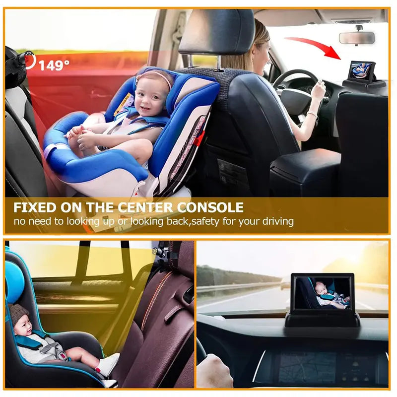 Car Seat Camera, 4.3'' HD Night Vision Function View in Rear Facing Seat Display, Safety Car Seat Mirror Camera Monitored Mirror with Wide Crystal Clear View, 360° Rotation Plug and Play Easy Install Car Monitor 1080P